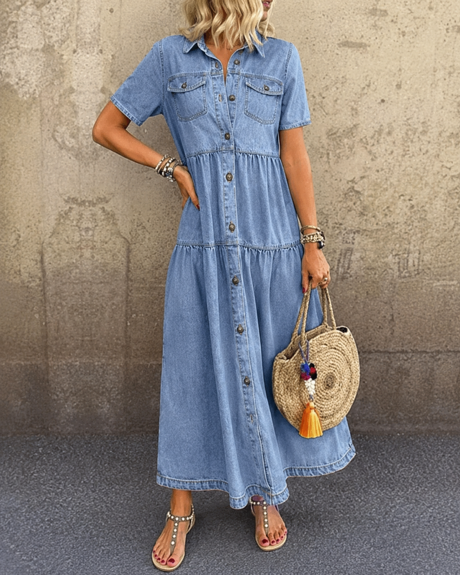 Jennifer | Denim Midi Dress with Buttons