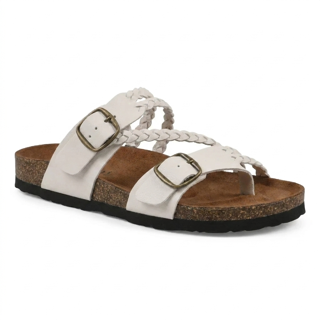 Hayleigh Braided Cork Sandals – Double Buckles
