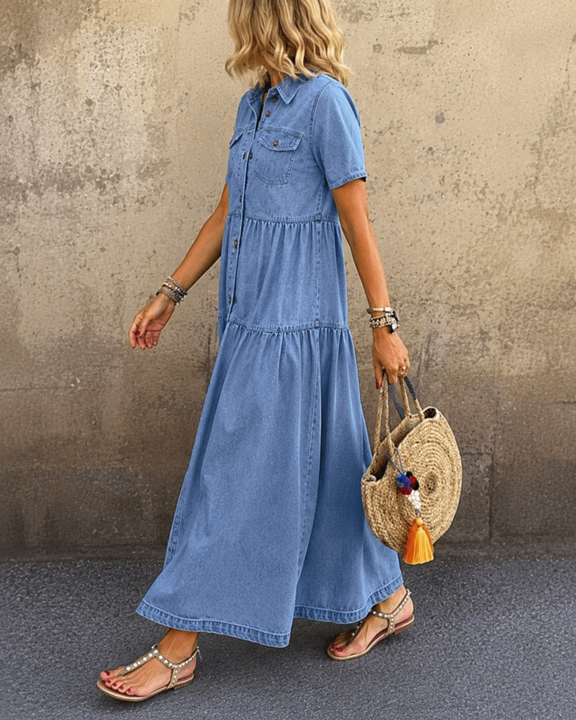Jennifer | Denim Midi Dress with Buttons