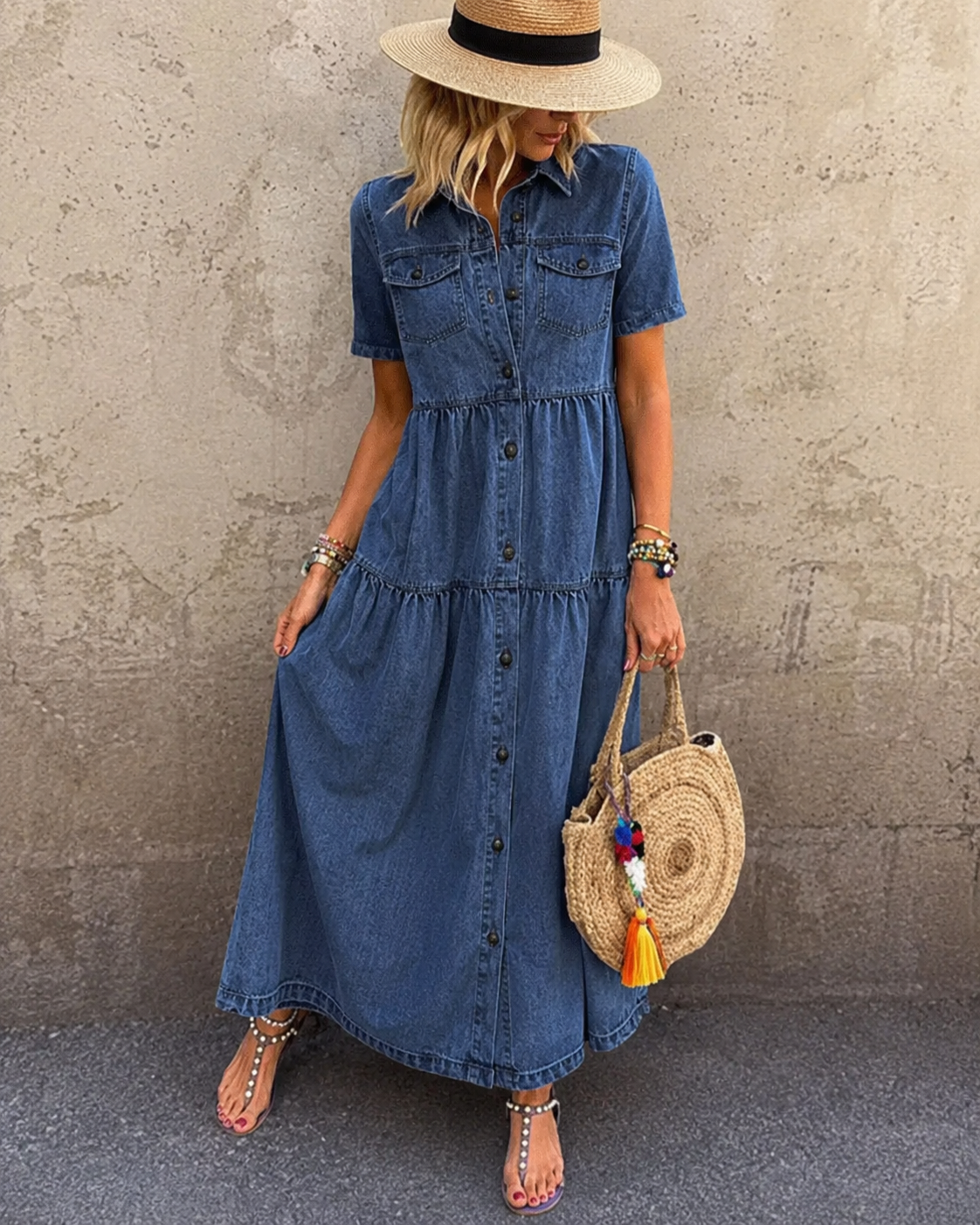 Jennifer | Denim Midi Dress with Buttons