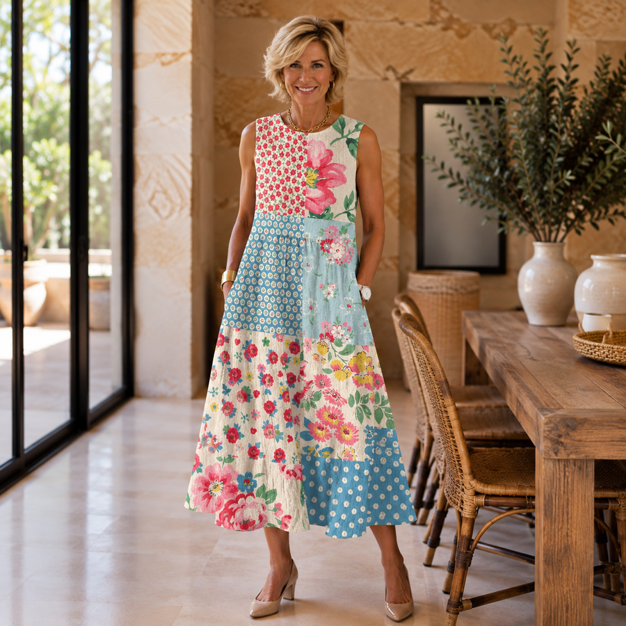 Audrey Patchwork Midi Dress
