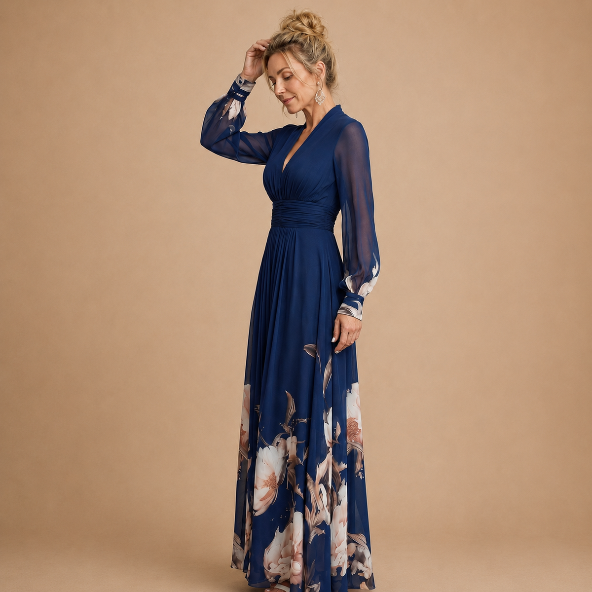 Averil | Pleated Sheer Sleeves Maxi Dress