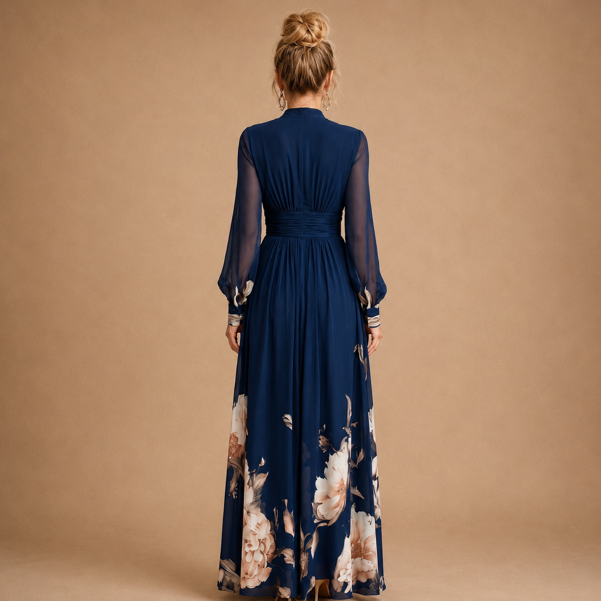 Averil | Pleated Sheer Sleeves Maxi Dress