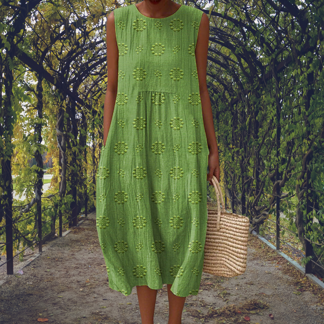 Camille | Women's Textured Floral Sleeveless A-Line Midi Dress