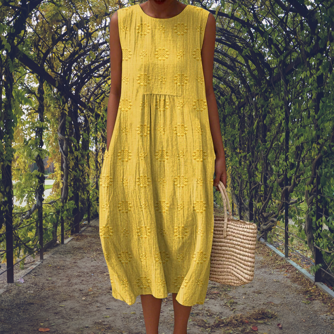 Camille | Women's Textured Floral Sleeveless A-Line Midi Dress