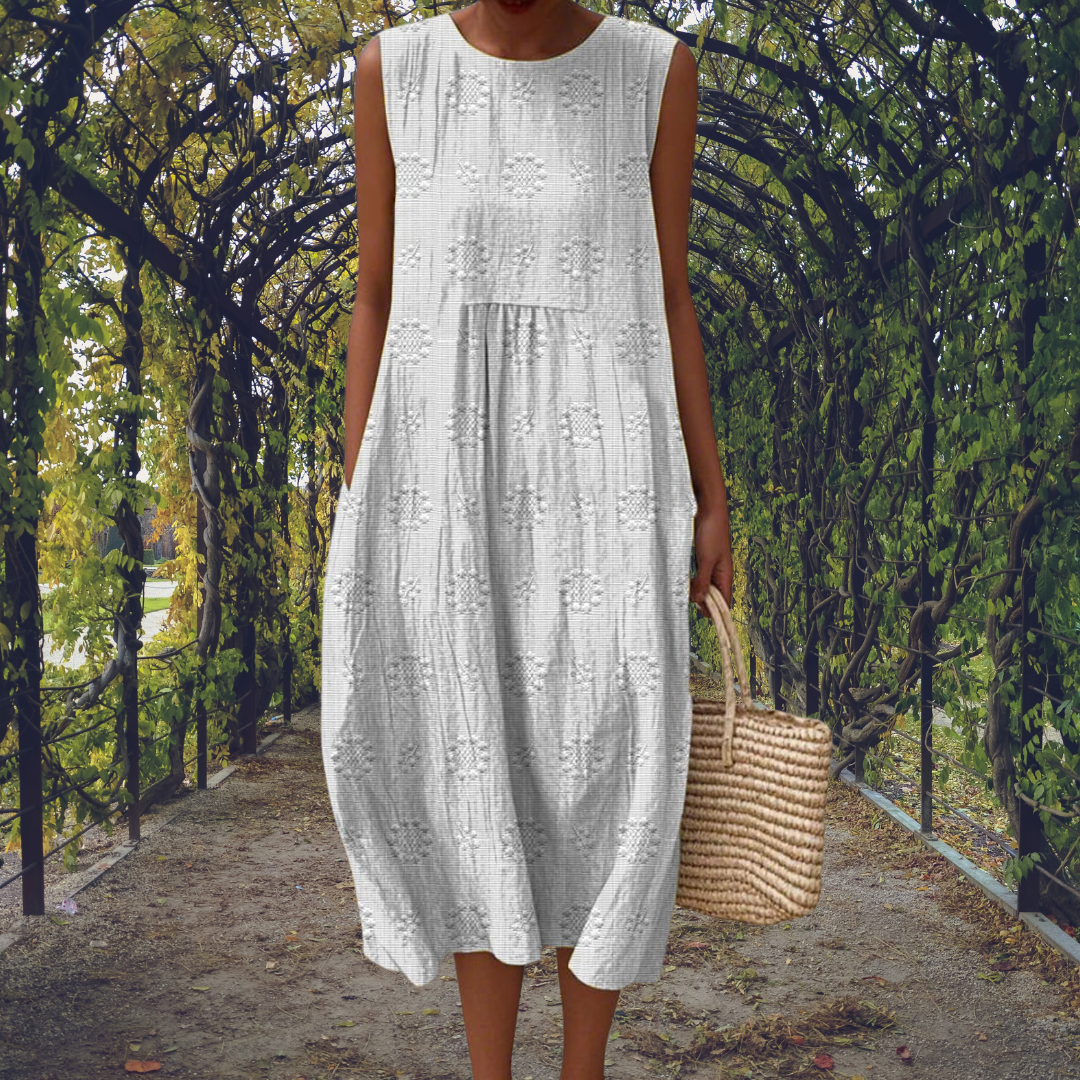 Camille | Women's Textured Floral Sleeveless A-Line Midi Dress