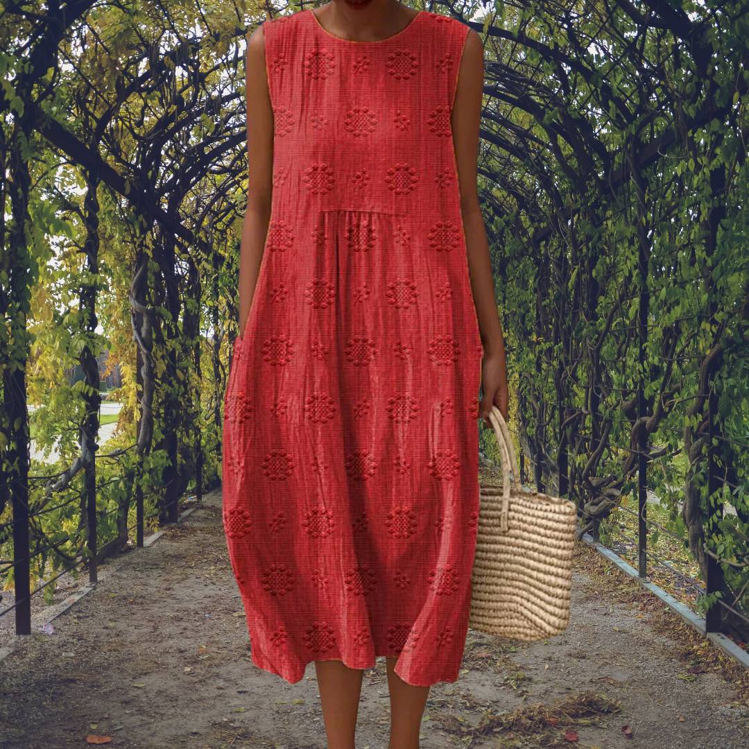 Camille | Women's Textured Floral Sleeveless A-Line Midi Dress