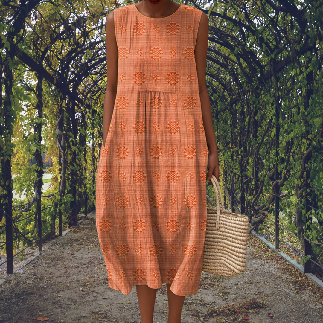 Camille | Women's Textured Floral Sleeveless A-Line Midi Dress