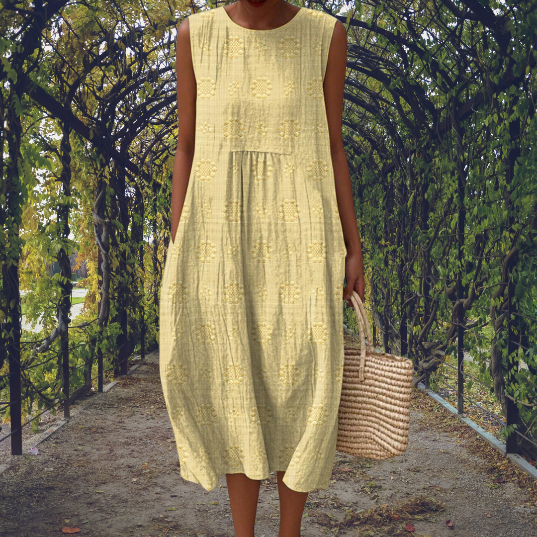 Camille | Women's Textured Floral Sleeveless A-Line Midi Dress
