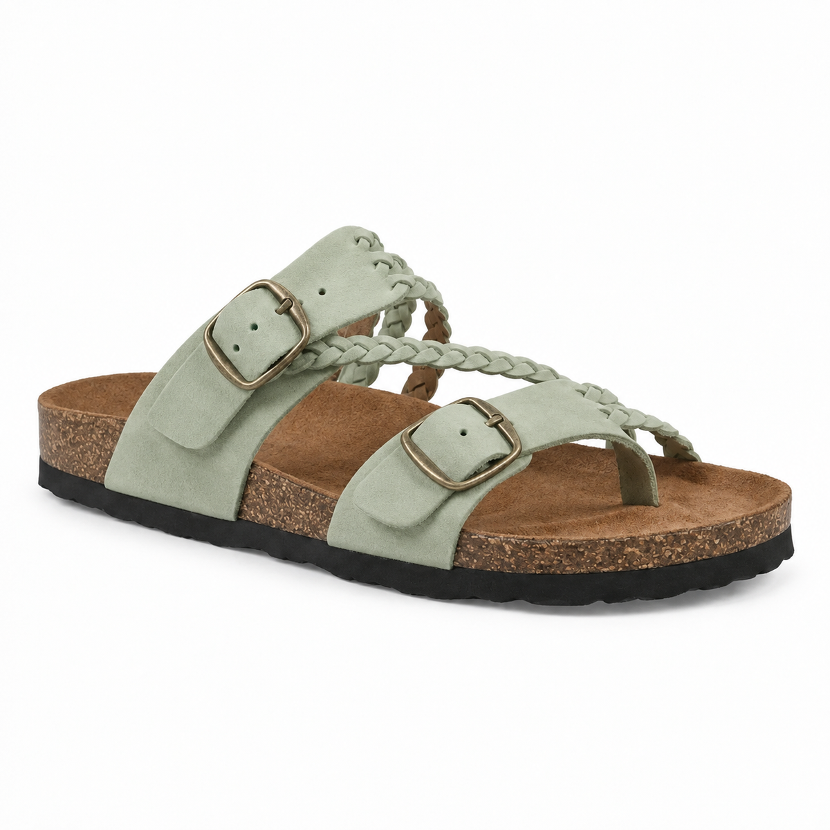 Hayleigh Braided Cork Sandals – Double Buckles